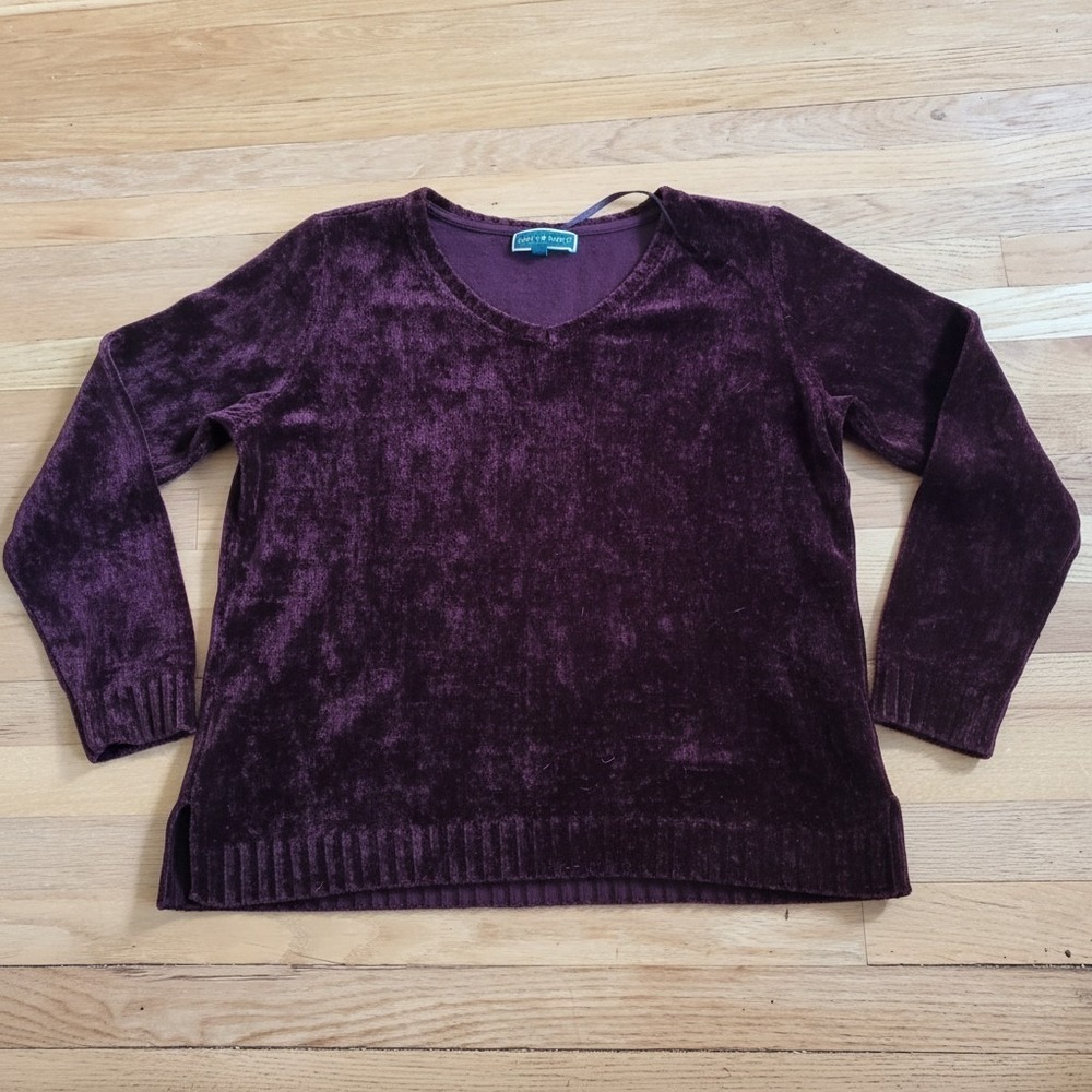 Karen Scott Plum Noir Chenille V-Neck Sweater Womens 2X Plus Size Pullover